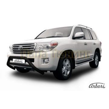 Кенгурин чёрная сталь низкий широкий с перемычкой 76 мм Slitkoff для Toyota Land Cruiser 200 2013-2015