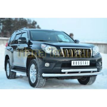 Защита передняя двойная с декором d76-d57  РусСталь для Toyota Land Cruiser 150 2009-2013