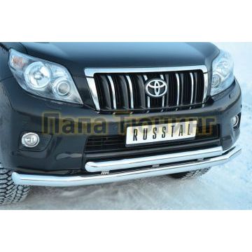 Защита передняя двойная с декором d76-d57  РусСталь для Toyota Land Cruiser 150 2009-2013