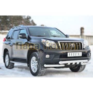 Защита передняя двойная с клыками 76-d76 РусСталь для Toyota Land Cruiser 150 2009-2013
