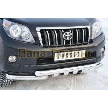 Защита передняя двойная с клыками 76-d76 РусСталь для Toyota Land Cruiser 150 2009-2013