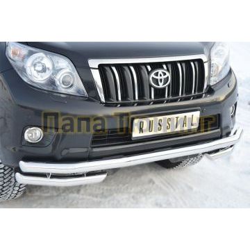 Защита передняя двойная с уголками d57-d57 РусСталь для Toyota Land Cruiser 150 2009-2013