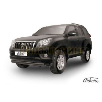 Защита передняя чёрная сталь двойная 57-57 мм Slitkoff для Toyota Land Cruiser Prado 150 2009-2013
