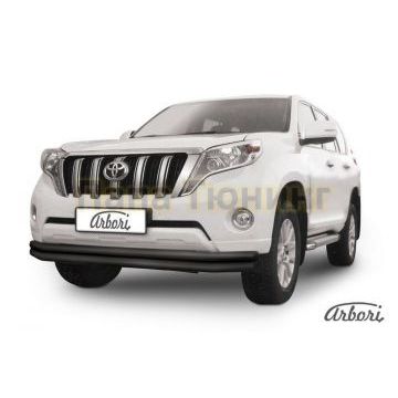 Защита передняя чёрная сталь двойная длинная 76-57 мм Slitkoff для Toyota Land Cruiser Prado 150 2013-2017