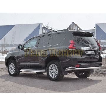 Защита задняя двойные уголки d57-d42 РусСталь для Toyota Land Cruiser Prado 150 2017-
