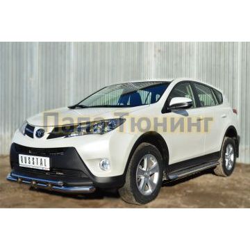 Пороги с площадкой алюминиевый лист d42 РусСталь для Toyota RAV4 2013-2015