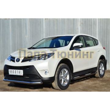 Пороги труба с накладками d76 вариант 2 РусСталь для Toyota RAV4 2013-2015