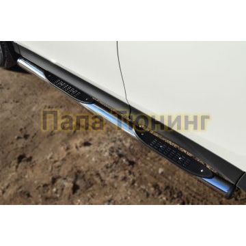 Пороги труба с накладками d76 вариант 2 РусСталь для Toyota RAV4 2013-2015