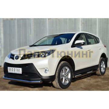 Пороги труба с накладками d76 вариант 3 РусСталь для Toyota RAV4 2013-2015