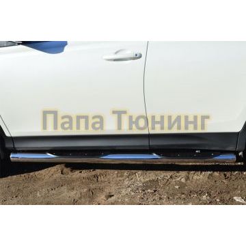 Пороги труба с накладками d76 вариант 3 РусСталь для Toyota RAV4 2013-2015
