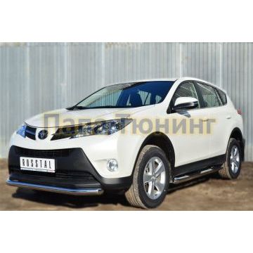 Пороги труба с накладками d76 вариант 1 РусСталь для Toyota RAV4 2013-2015