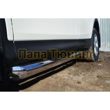 Пороги труба с накладками d76 вариант 1 РусСталь для Toyota RAV4 2013-2015