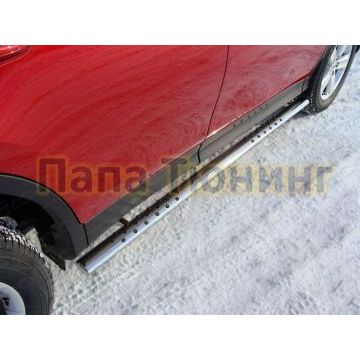 Пороги труба овальная с проступью 75х42 мм ТСС для Toyota RAV4 2013-2015