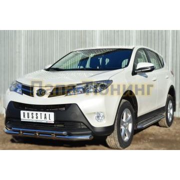 Защита передняя двойная с декором d57-d42 РусСталь для Toyota RAV4 2013-2015