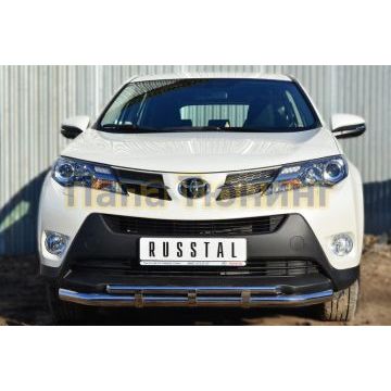 Защита передняя двойная с декором d57-d42 РусСталь для Toyota RAV4 2013-2015