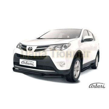 Защита передняя чёрная сталь двойная 76-57 мм Slitkoff для Toyota RAV4 2013-2015 Защита передняя чёрная сталь двойная 76-57 мм Slitkoff для Toyota RAV4 2013-2015