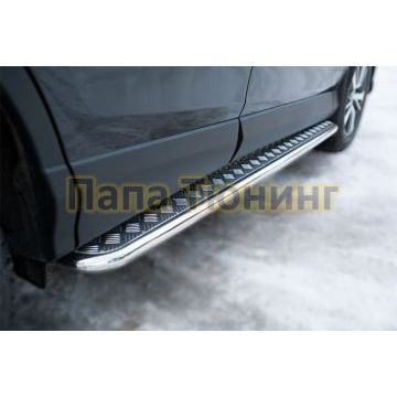 Пороги с площадкой алюминиевый лист d42 вариант 2 РусСталь для Toyota RAV4 2015-2019