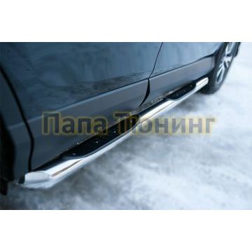 Пороги труба с накладками d76 вариант 1 РусСталь для Toyota RAV4 2015-2019