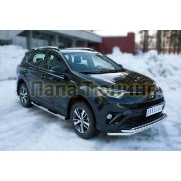 Пороги труба с накладками d76 вариант 2 РусСталь для Toyota RAV4 2015-2019