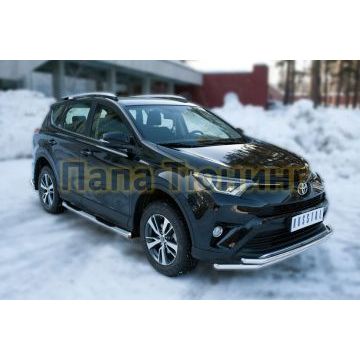 Пороги труба с накладками d76 вариант 3 РусСталь для Toyota RAV4 2015-2019