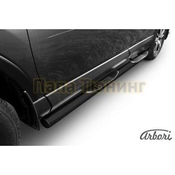 Пороги чёрная сталь труба с накладками 76 мм Slitkoff для Toyota RAV4 2015-2019 Пороги чёрная сталь труба с накладками 76 мм Slitkoff для Toyota RAV4 2015-2019