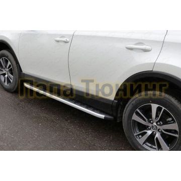Пороги алюминиевые ТСС с накладкой для Toyota RAV4 2015-2019 Пороги алюминиевые ТСС с накладкой для Toyota RAV4 2015-2019