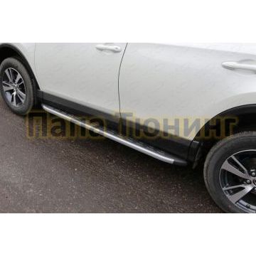 Пороги алюминиевые ТСС с накладкой серебристые для Toyota RAV4 2015-2019 Пороги алюминиевые ТСС с накладкой серебристые для Toyota RAV4 2015-2019