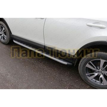 Пороги алюминиевые ТСС с накладкой серые для Toyota RAV4 2015-2019 Пороги алюминиевые ТСС с накладкой серые для Toyota RAV4 2015-2019