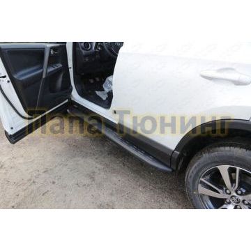 Пороги алюминиевые ТСС с накладкой чёрные для Toyota RAV4 2015-2019
