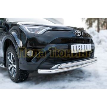 Защита передняя двойная 63-75х42 мм РусСталь для Toyota RAV4 2015-2019
