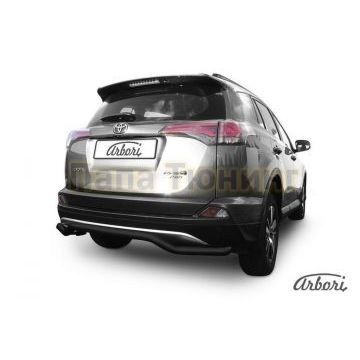 Защита заднего бампера чёрная сталь волна 57 мм Slitkoff для Toyota RAV4 2015-2019