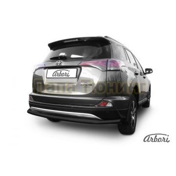 Защита заднего бампера чёрная сталь длинная 57 мм Slitkoff для Toyota RAV4 2015-2019