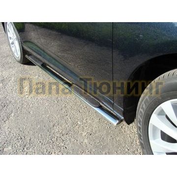 Пороги труба овальная с накладками 75х42 мм ТСС для Toyota Venza 2012-2017