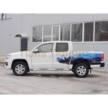 Пороги труба с накладками d76 вариант 1 РусСталь для Volkswagen Amarok 2016-