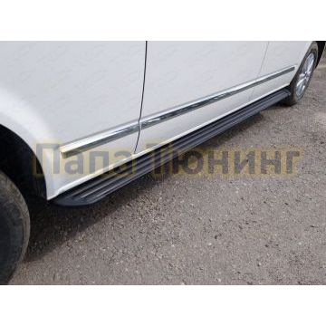 Пороги алюминиевые Slim Line Black ТСС для Volkswagen Caravelle T6 Long 2015- Пороги алюминиевые Slim Line Black ТСС для Volkswagen Caravelle T6 Long 2015-