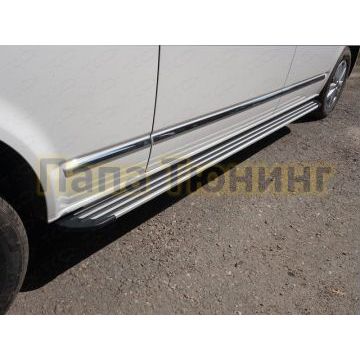 Пороги алюминиевые Slim Line Silver ТСС для Volkswagen Caravelle T6 Long 2015- Пороги алюминиевые Slim Line Silver ТСС для Volkswagen Caravelle T6 Long 2015-