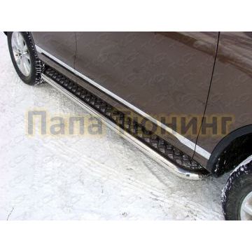 Пороги с площадкой алюминиевый лист 60 мм ТСС для Volkswagen Touareg 2010-2014 Пороги с площадкой алюминиевый лист 60 мм ТСС для Volkswagen Touareg 2010-2014