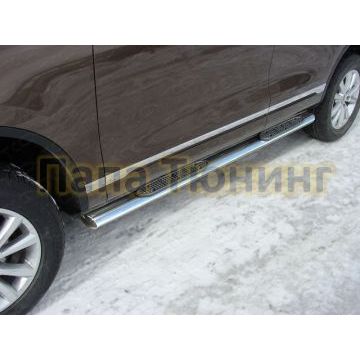 Пороги труба овальная с накладками 120х60 мм ТСС для Volkswagen Touareg 2010-2014 Пороги труба овальная с накладками 120х60 мм ТСС для Volkswagen Touareg 2010-2014