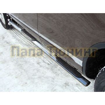 Пороги труба овальная с накладками 75х42 мм ТСС для Volkswagen Touareg 2010-2014 Пороги труба овальная с накладками 75х42 мм ТСС для Volkswagen Touareg 2010-2014