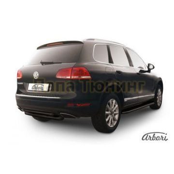 Защита заднего бампера чёрная сталь двойная 76-57 мм Slitkoff для Volkswagen Touareg 2010-2017 Защита заднего бампера чёрная сталь двойная 76-57 мм Slitkoff для Volkswagen Touareg 2010-2017