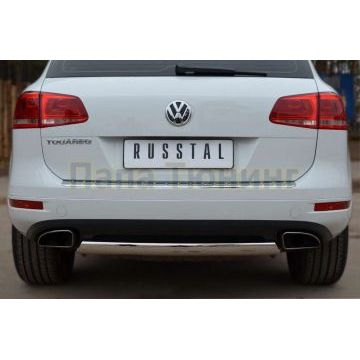 Защита заднего бампера овальная 75х42 мм РусСталь для Volkswagen Touareg 2010-2014