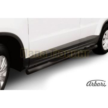 Пороги чёрная сталь труба с накладками 76 мм Slitkoff для Volkswagen Tiguan 2011-2016 Пороги чёрная сталь труба с накладками 76 мм Slitkoff для Volkswagen Tiguan 2011-2016