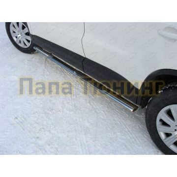 Пороги труба овальная с накладками 75х42 мм ТСС для Volkswagen Tiguan 2011-2016 Пороги труба овальная с накладками 75х42 мм ТСС для Volkswagen Tiguan 2011-2016