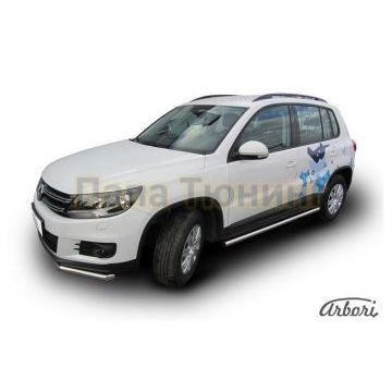 Защита штатных порогов труба 57 мм Slitkoff для Volkswagen Tiguan 2011-2016 Защита штатных порогов труба 57 мм Slitkoff для Volkswagen Tiguan 2011-2016