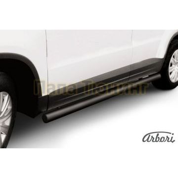 Защита штатных порогов чёрная сталь труба 76 мм Slitkoff для Volkswagen Tiguan 2011-2016 Защита штатных порогов чёрная сталь труба 76 мм Slitkoff для Volkswagen Tiguan 2011-2016