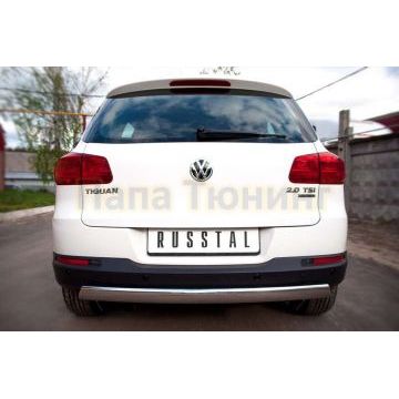 Защита заднего бампера овальная 75х42 мм РусСталь для Volkswagen Tiguan 2011-2016