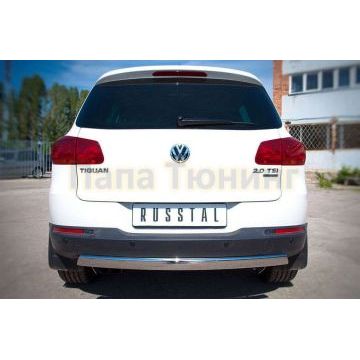 Защита заднего бампера овальная 75х42 мм РусСталь для Volkswagen Tiguan 2011-2016