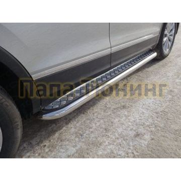 Пороги с площадкой алюминиевый лист 60 мм ТСС для Volkswagen Tiguan 2016-