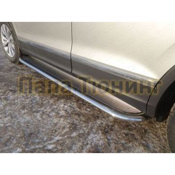 Пороги овал с площадкой нержавеющий лист 75х42 мм ТСС для Volkswagen Tiguan 2016-