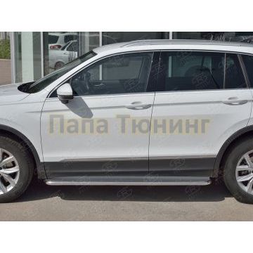 Пороги с площадкой нержавеющий лист 42 мм РусСталь для Volkswagen Tiguan 2016-